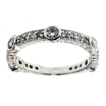 0.64 CT Bezel Prong Set Diamond Wedding Ring in 14k White Gold